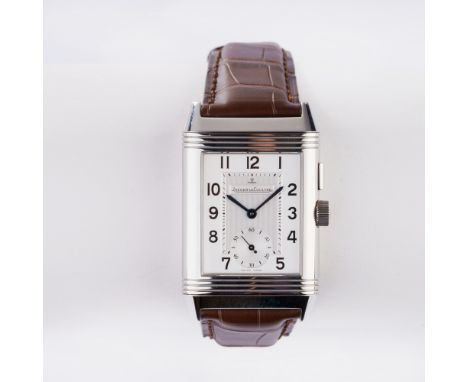 Jaeger-LeCoultre. Herren-Armbanduhr 'Reverso Duoface'. Edelstahl, Handaufzug, Ref. 272.8.54. Hauptseitig: Silberfarbenes, gui