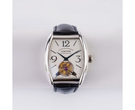 Juwelier Wempe. Herren-Armbanduhr 'Glashütte Tourbillon'. 2007. Platin 950, gest., Handaufzug, Ref. WG74 0001, Kaliber NOMOS 