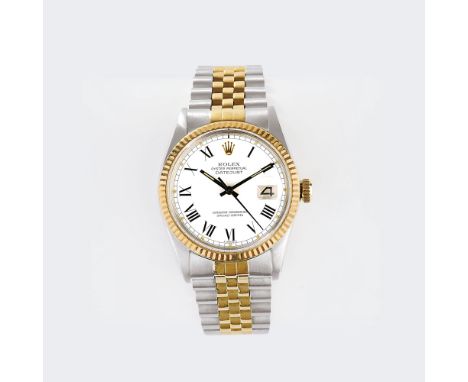 Rolex. Herren-Armbanduhr 'Datejust 36' Bicolor. 1982. Edelstahl/ 18 kt. GG, Automatik, Ref. 16013. Weißes Zifferblatt m. schw