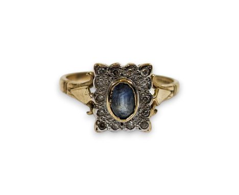 A 9ct gold sapphire and diamond set Art Deco style dress ring. Size Q. Gross weight approximately 3.27 grams/.