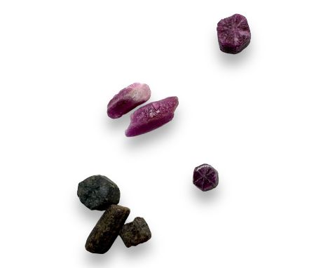 A group of small ruby and corundum "trapiche" stones, approximate total weight just over 6.5 carats.  Trapiches are stones wh