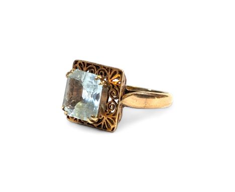 *** REOFFER 12TH JULY &pound;200 - 300***

A square cut aquamarine dress ring. Featuring a pale blue aquamarine in a raised o