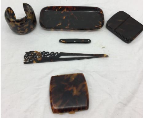 Tortoiseshell items to inc bangle, penknife, trays etc