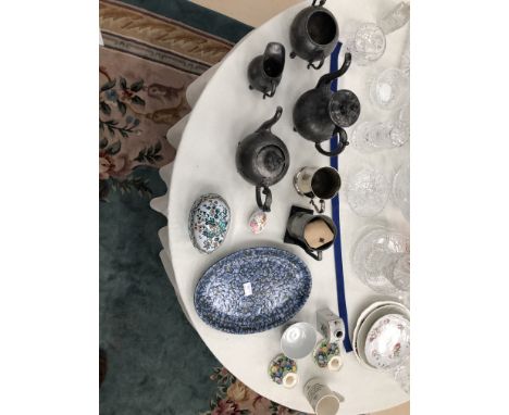 A quantity of pewter to inc a Georgian tankard, ceramics, a Carltonware Prince Charles mug etc