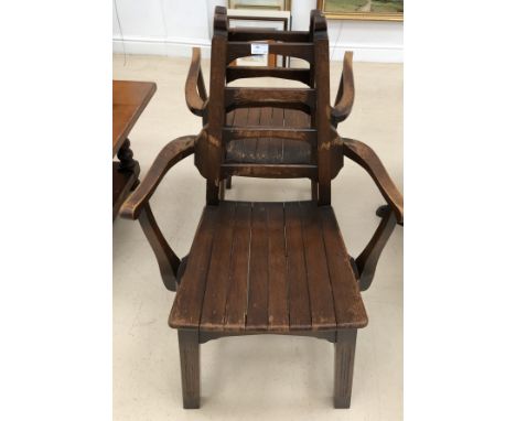 A pair of Arts &amp; Crafts beech ladder back chairs