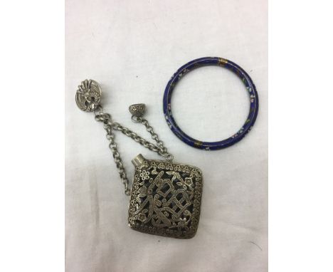A white metal Oriental lidded censor; together with a cloisonne bangle