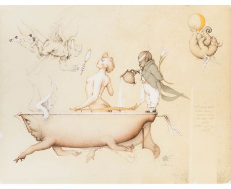   MICHAEL PARKES  1944 Sikeston, Missouri    RUNNING THE BATH (1990)     Farblithografie auf festem Papier. SM 53 x 68,5 cm (