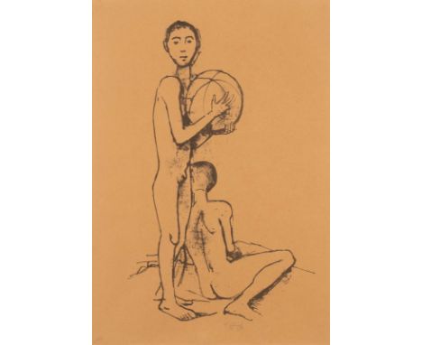   KARL HOFER  1878 Karlsruhe - 1955 Berlin    'KINDER MIT BALL' (1945)     Lithografie auf bräunlichem Papier. SM 43,5 x 30,5