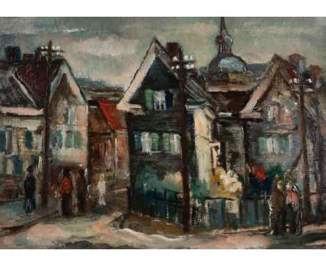   JO PIEPER  1893 Recklinghausen - 1972 Essen    HÄUSER DER ALTSTADT (1932)     Öl auf Leinwand, auf Karton maroufliert. 32,5