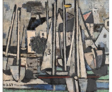   WILLI DEUTZMANN  1897 Solingen - 1958 ebenda    'KLEINER HAFEN' (1957)     Öl auf Leinwand. 67 x 78 cm (R. 79,5 x 90,5 cm).