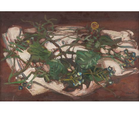   RICHARD SCHREIBER  1904 Zabrze, Polen - 1963 Düsseldorf    BLÄTTER (1951)     Öl auf Platte. 46 x 70 cm (R. 63 x 90 cm). Un