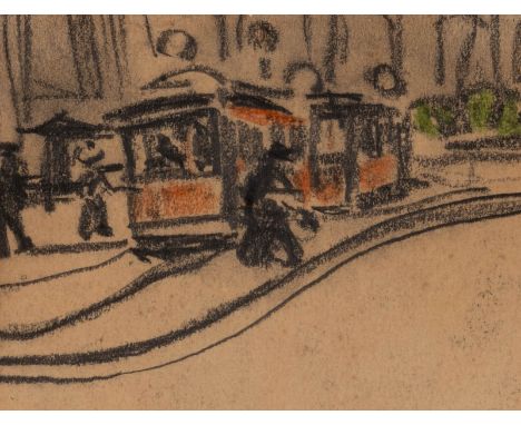   ERNST LUDWIG KIRCHNER  1880 Aschaffenburg - 1938 Frauenkirch/Davos    ELEKTRISCHE BAHN (UM 1904/1905)     Kohle und Farbkre