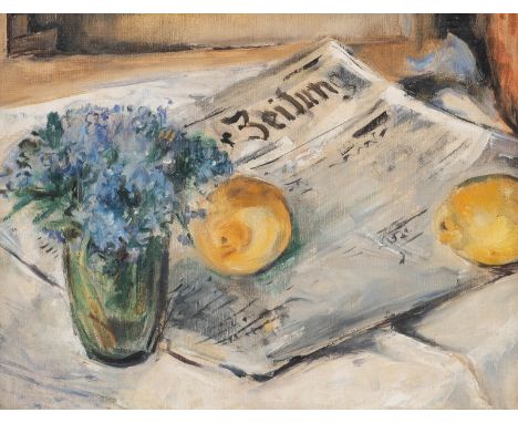  MODERNER STILLLEBENMALER Tätig 1. H. 20. Jh. (womöglich Umkreis Berliner Secession)  ARRANGEMENT MIT FLIEDER, ZITRONENEN UND