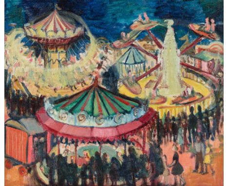   RICHARD GESSNER (ATTR.)  1894 Augsburg - 1989 Düsseldorf    BUNTES TREIBEN AUF DEM JAHRMARKT     Öl auf Leinwand. 50 x 60 c