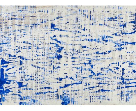   HERBERT ZANGS  1924 Krefeld - 2003 ebenda    SCHEIBENWISCHERBILD (1957)     Blaue und weiße Dispersionsfarbe auf Karton. SM
