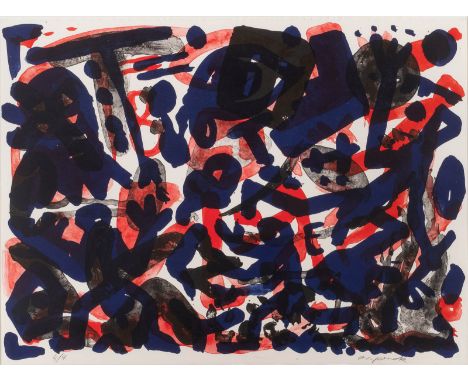   A.R. PENCK  1939 Dresden - 2017 Zürich    OHNE TITEL     Farbserigrafie auf Bütten. BM 56,5 x 75,5 cm (R. 81,5 x 100 cm). U