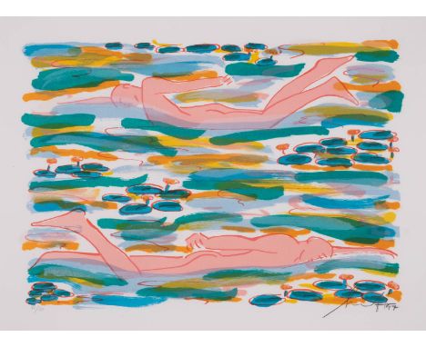   SALOMÉ (WOLFGANG CIHLARZ)  1954 Karlsruhe    SCHWIMMER IM TEICH (1997)     Farblithografie auf festem Papier. DM 23 x 32 cm
