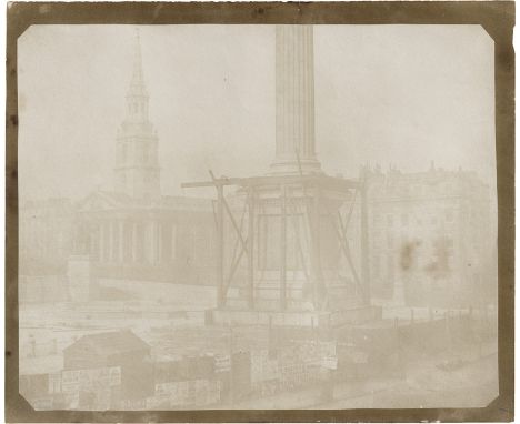 Talbot, William Henry Fox -- "Nelson's Column under Construction, Trafalgar Square, London, April". 1844. Salted paper print 