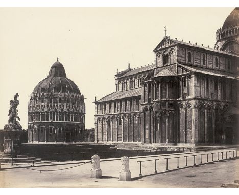 Alinari, Leopoldo -- Pisa: Dome and Baptistry; Dome portal; Madonna de la Spina Church; Dome with Campanila. Circa 1854-1860.