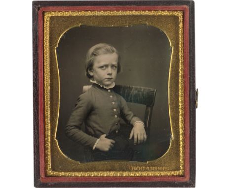 Daguerreotypes -- Photographer: Abraham Bogardus (1822-1908). Portrait of a young boy. Early 1850s. Sixth-plate gold-toned da