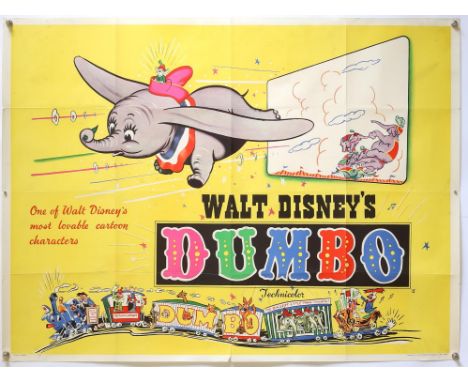 Walt Disney's Dumbo (R-1950's) British Quad film poster, folded, 30 x 40 inches. 