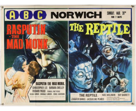 Rasputin - The Mad Monk / The Reptile (1996) British Quad double bill film poster, Hammer Film Production with artwork by Tom