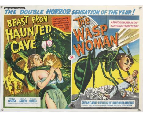 Beast From Haunted Cave / The Wasp Woman (1960) British Quad double bill film poster, Horror with great artwork, folded, 30 x