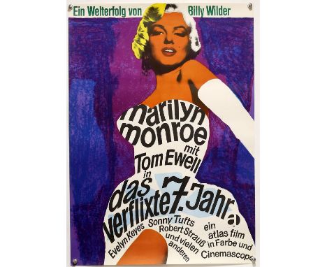 The Seven Year Itch (R-1966) German film poster starring Marilyn Monroe, rolled, 23 x 33 inches. 