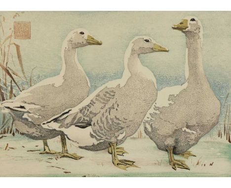 *Arthur Rigden Read (1879-1955) The Strangers at the Gate, c1923, woodcut in colour, signed, inscribed with title and numbere