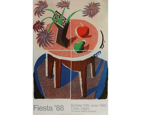 *After David Hockney Fiesta '88 poster offset lithographic poster printed in colours, 1988, showing 'Flowers Apple &amp; Pear