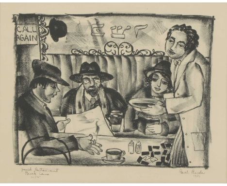 *Pearl Binder (1904-1990) 'Jewish Restaurant'; 'Circus Aldgate' two lithographs, signed, inscribed with titles and dated 1931