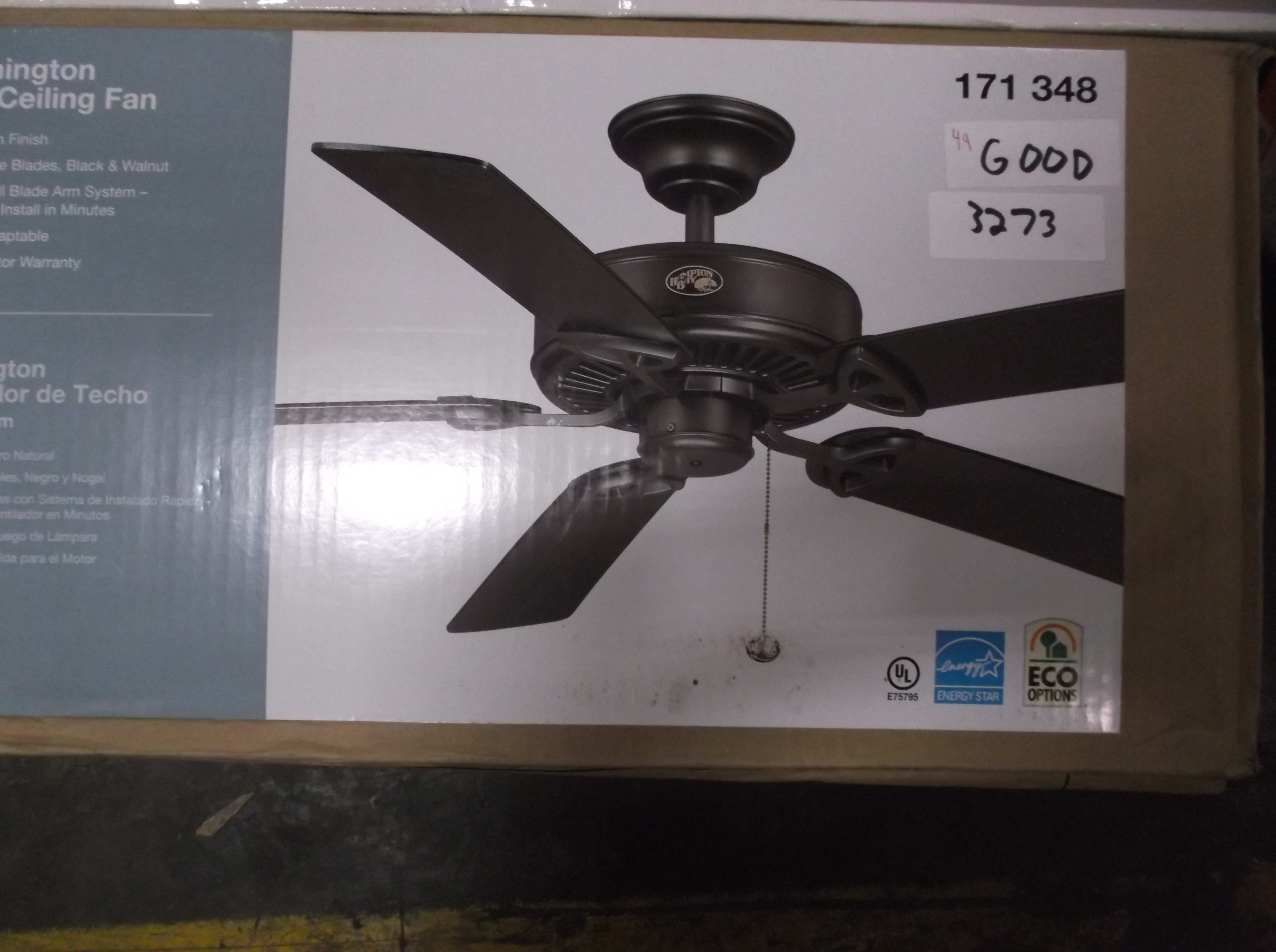 HAMPTON BAY NATURAL IRON FINISH 52" FARMINGTON CEILING FAN SKU 171348