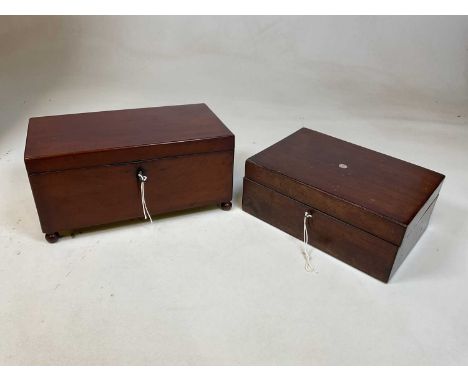 A mahogany rectangular tea caddy with simple rustic interior and a rectangular rosewood lidded box (2) largest 30cm W x 18cm 