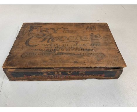 A vintage Fry's wooden chocolate box inscribed to the exterior of lid and with paper label to interior, width 24cm.
