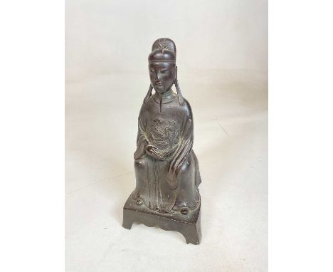 A rare 16th/17th century Chinese Ming Dynasty bronze figure of a seated court official, height 25.5cm.weight 1300g