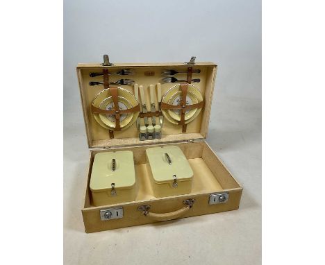 SIRRAM; a vintage part filled picnic set, width of case 49.5cm.