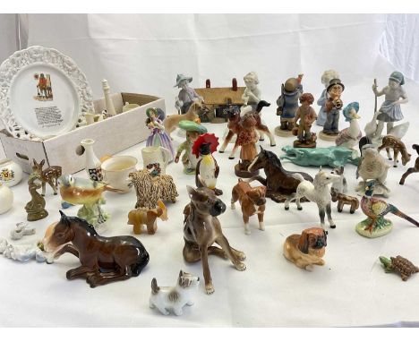 A group of ceramic figures, including Royal Doulton figure M71 'June', also Goebel Hummel, Beswick, Goss, etc.