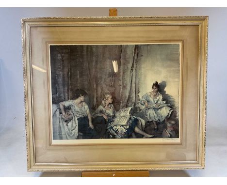 † SIR WILLIAM RUSSELL FLINT; a signed limited edition coloured print, study of three young women, signed lower right and with