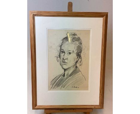 † ROBERT OSCAR LENKIEWICZ (1941-2002); pencil study, portrait of a young girl, signed, 38 x 25cm, framed and glazed.