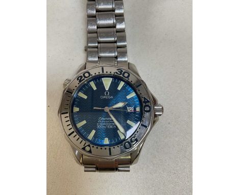 OMEGA |Seamaster Professional Chronometer; a gentleman's stainless steel wristwatch with sword hands to the blue wave dial, 3