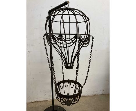 A blacksmith made iron model of a hot air balloon, height 106cm.