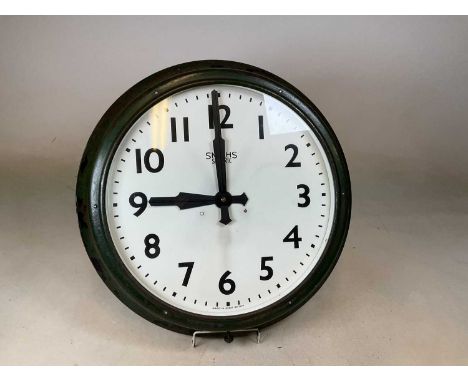 A large vintage Smith's Sectric wall clock with Roman numerals to the circular dial and with green painted frame, diameter 60