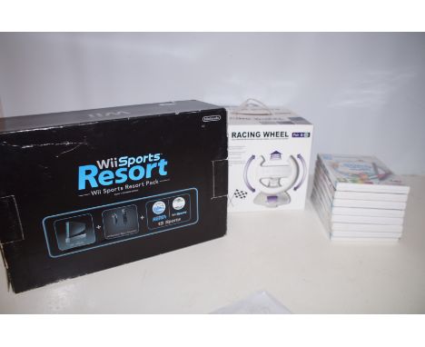 Nintendo Wii Racing Wheel, Wii Sports Resort Console and Games
