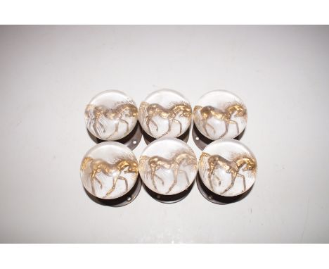 Set of 6 Vintage Door Handles with Cased Glass Horses 