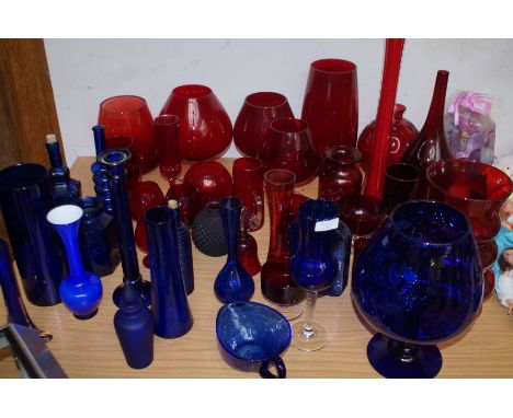 Large Collection of Ruby Glass and Bristol Blue Glass 
