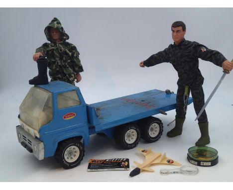 Tonka Susan tipper/tow truck and two mid 90s Action Men. UK P&amp;P Group 2 (£20+VAT for the first lot and £4+VAT for subsequ