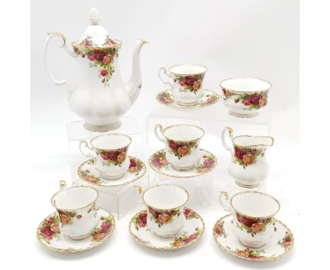 Royal Albert Old country roses coffee set comprising 6 cups / saucers, sugar basin, milk jug &amp; coffee pot (24cm) ~ no obv