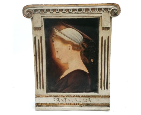 Antique classical style plaster wall plaque with portrait of Santa Cæcilia - 31cm x 27cm 