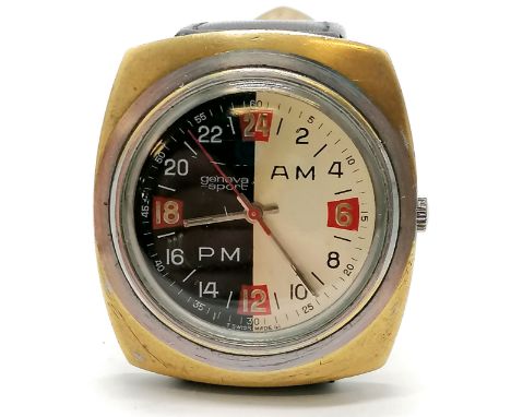 Geneve sport vintage manual wind wristwatch with a two tone dial - 44mm case &amp; running at time of listing ~ losses to chr