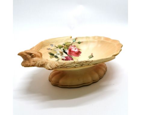 Antique Royal Worcester blush ivory unusual bird decorated pedestal dish with floral and gilded decoration impressed mark 070